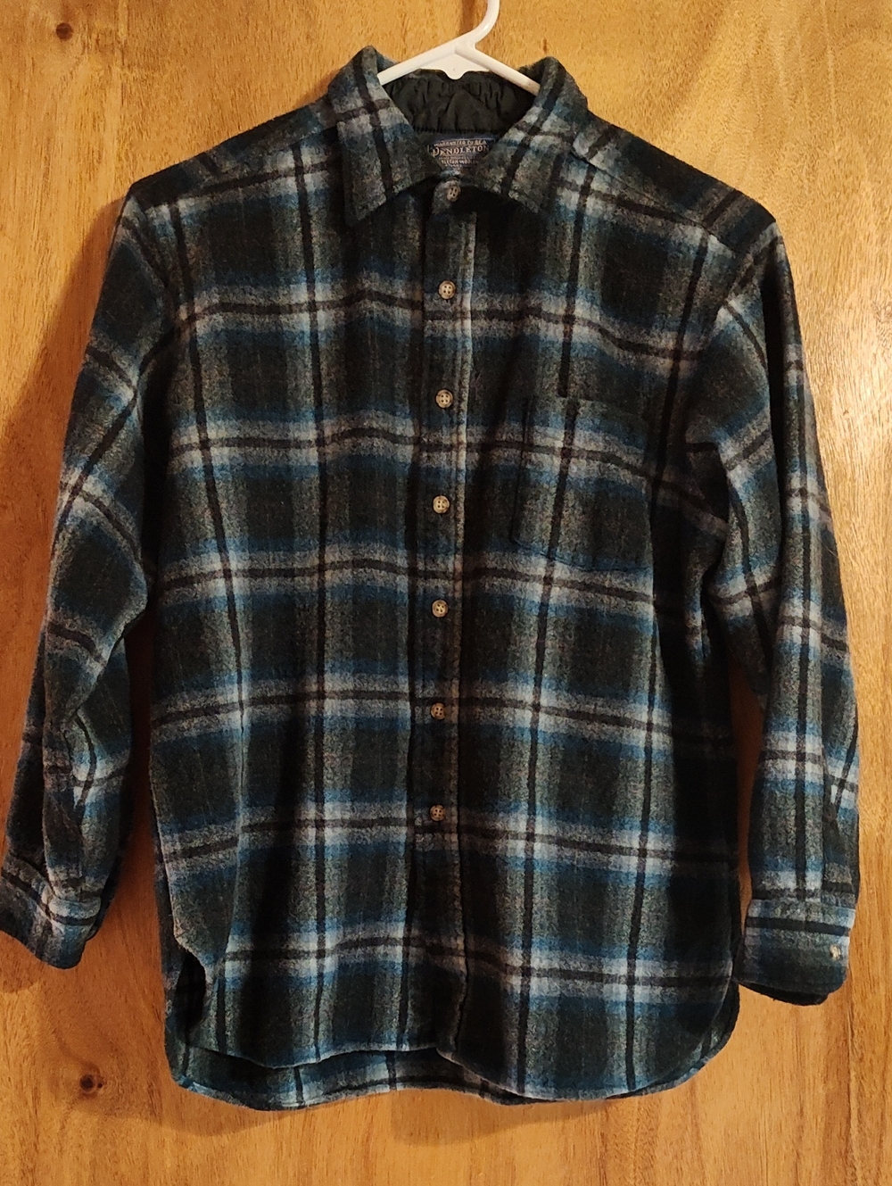 Vintage Pendleton Boys Shirt Jacket Blue Black Plaid 100% Virgin Wool 70s 80s XL